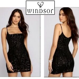Windsor Size 7/8 Black Formal Sequin Mini Dress